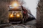 NS 8073 leads eastbound oil train through Mertztown, PA